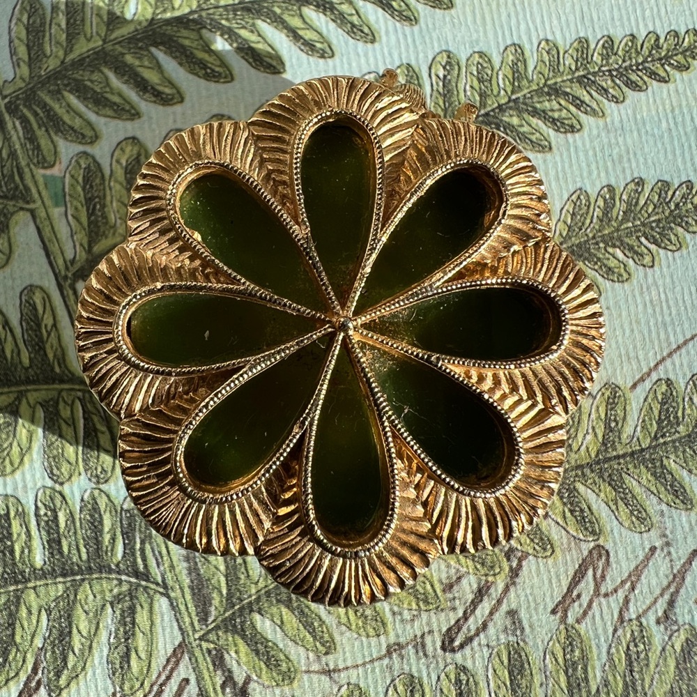 Vintage Max Factor Gold and Green Solid Perfume Compact